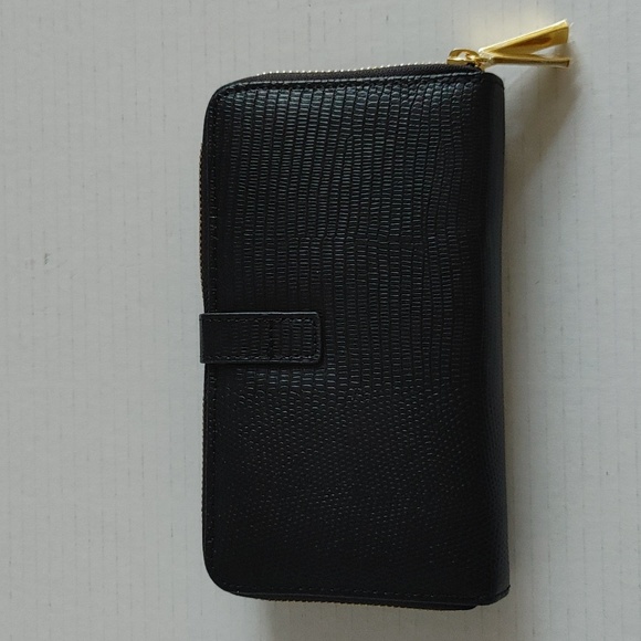 Joy Mangano Womens Leather Double Zipper Wallet Large Black - Picture 2 of 13